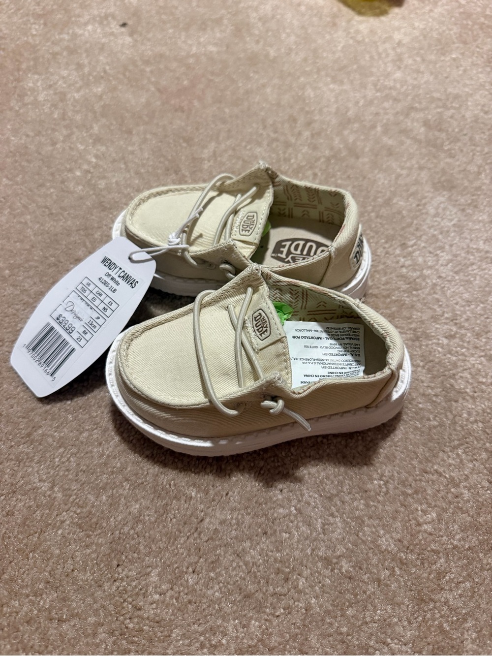 Hey Dude Kids Cream Canvas Slip-On Moccasins